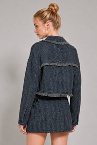 WOMEN'S LONG SLEEVE BUTTON CLOSURE RAW EDGE JACKET