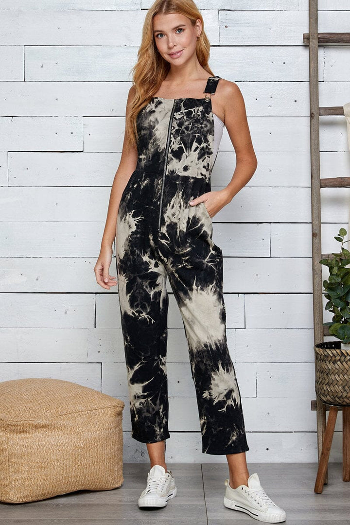 WOMEN'S SLEEVELESS FRONT POCKETS TIE DYE SKINNY LEG JUMPSUIT