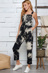 WOMEN'S SLEEVELESS FRONT POCKETS TIE DYE SKINNY LEG JUMPSUIT