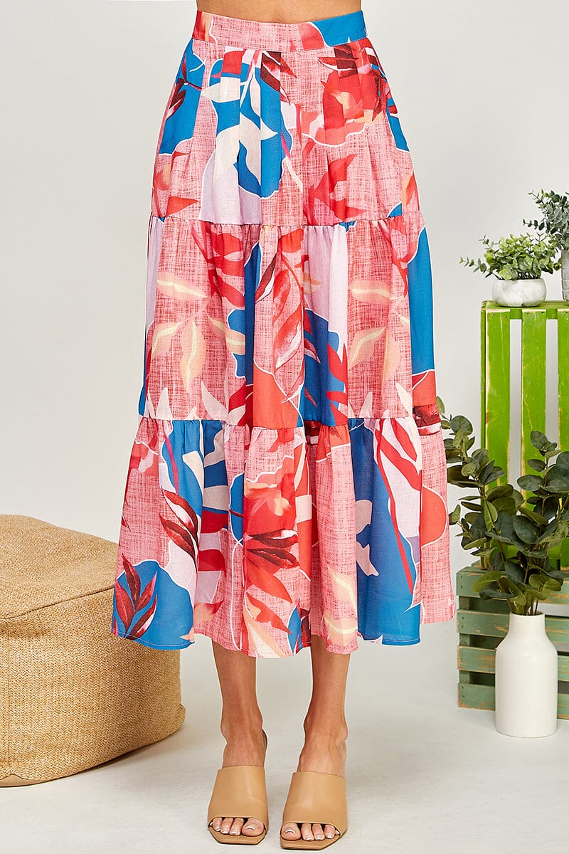 WOMEN'S ZIPPER CLOSURE TIERES FLORAL PRINT MAXI SKIRT