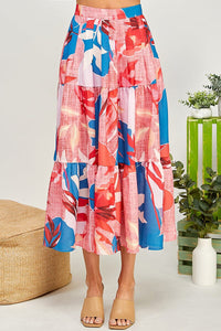 WOMEN'S ZIPPER CLOSURE TIERES FLORAL PRINT MAXI SKIRT