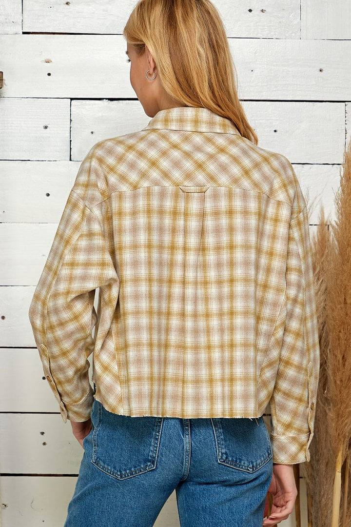 WOMEN'S LONG SLEEVE FRONT POCKETs BUTTON UP PLAID SHIRT