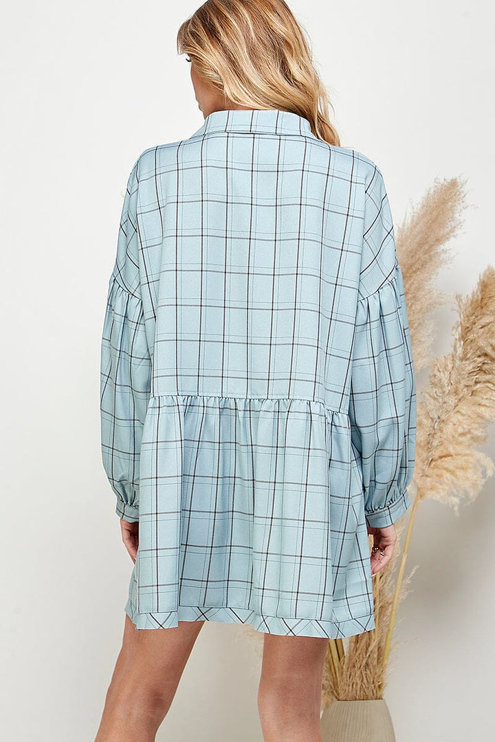 WOMEN'S LONG SLEEVE BUTTON UP FRONT POCKETS TOP/MINI DRESS