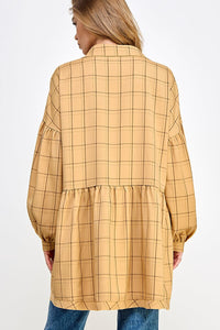 WOMEN'S LONG SLEEVE BUTTON UP FRONT POCKETS TOP/MINI DRESS