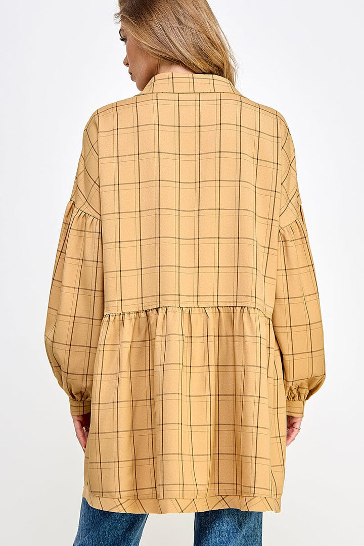 WOMEN'S LONG SLEEVE BUTTON UP FRONT POCKETS TOP/MINI DRESS