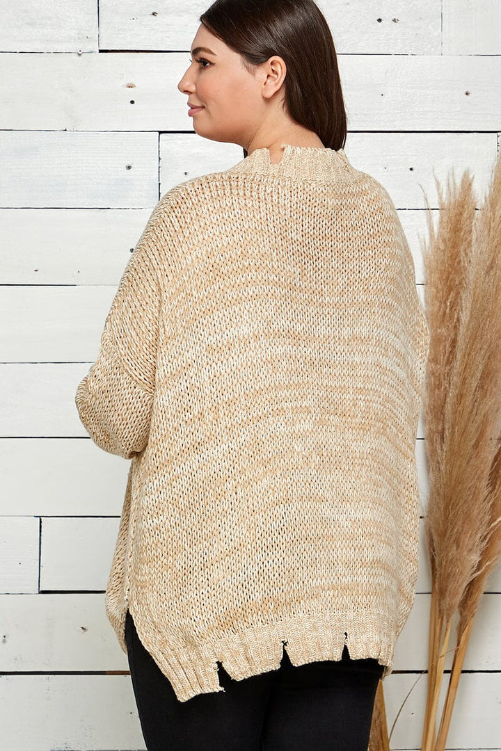 PLUS SIZE LONG SLEEVE DISTRESS PULLOVER KNIT SWEATER