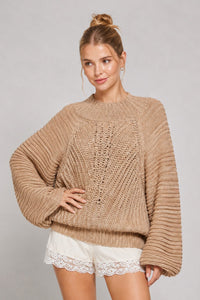 WOMEN'S LONG BALLOON SLEEVE KNIT PULLOVER SWEATER
