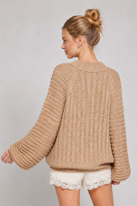 WOMEN'S LONG BALLOON SLEEVE KNIT PULLOVER SWEATER