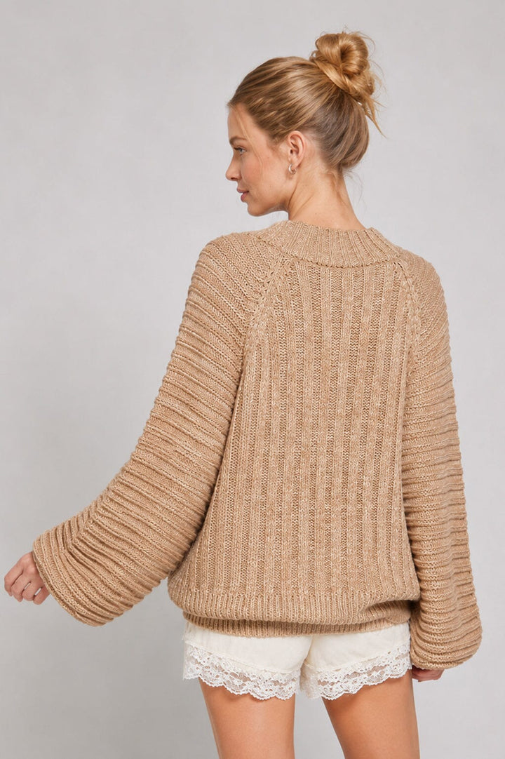 WOMEN'S LONG BALLOON SLEEVE KNIT PULLOVER SWEATER