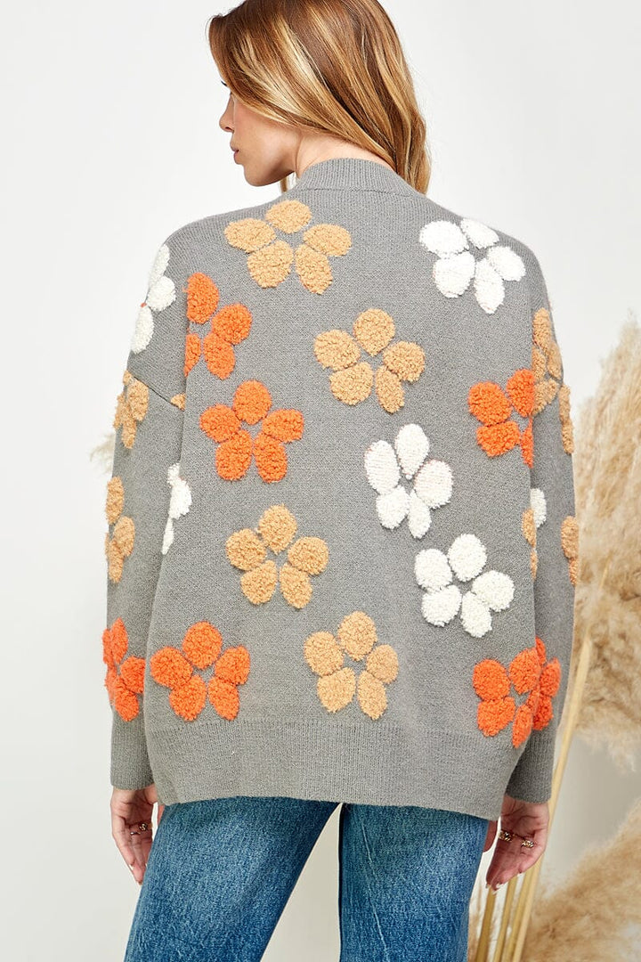 WOMEN'S LONG SLEEVE BUTTON UP FRONT POCKET FLORAL CARDIGAN