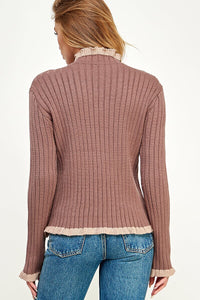 WOMEN'S LONG SLEEVE MOCK NECK RIBBED SWEATER TOP