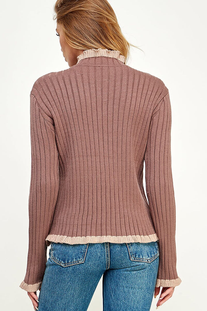 WOMEN'S LONG SLEEVE MOCK NECK RIBBED SWEATER TOP