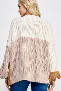 WOMEN'S LONG SLEEVE OPEN FRONT COLORBLOCK KNIT CARDIGAN