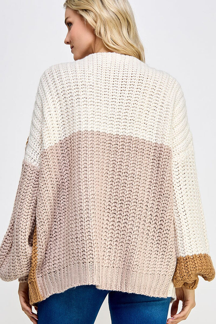 WOMEN'S LONG SLEEVE OPEN FRONT COLORBLOCK KNIT CARDIGAN