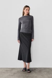 WOMEN'S ZIPPER CLOSURE STRIPES MAXI SKIRT