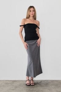 WOMEN'S ZIPPER CLOSURE STRIPES MAXI SKIRT