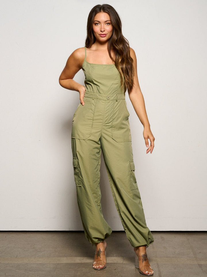 WOMEN'S SLEEVELESS POCKETS JOGGER LEGS JUMPSUIT