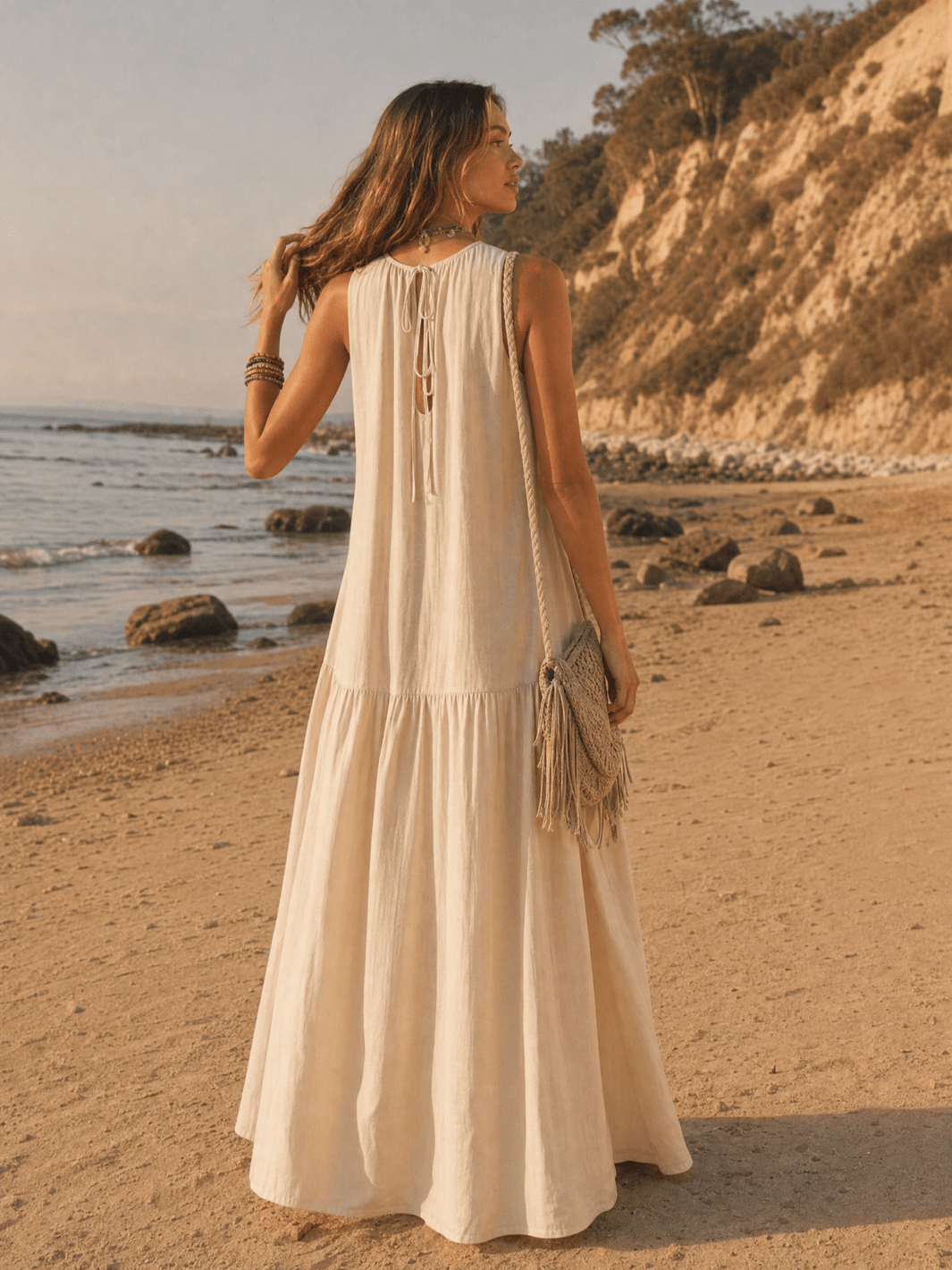 WOMEN'S SLEEVELESS FRONT LOOSE FIT TUNIC MAXI DRESS
