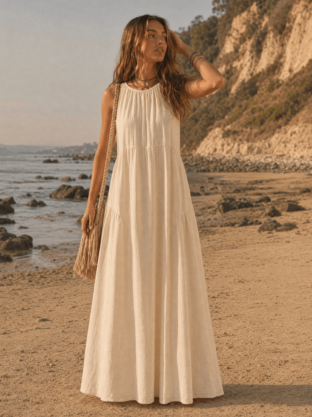 WOMEN'S SLEEVELESS FRONT LOOSE FIT TUNIC MAXI DRESS