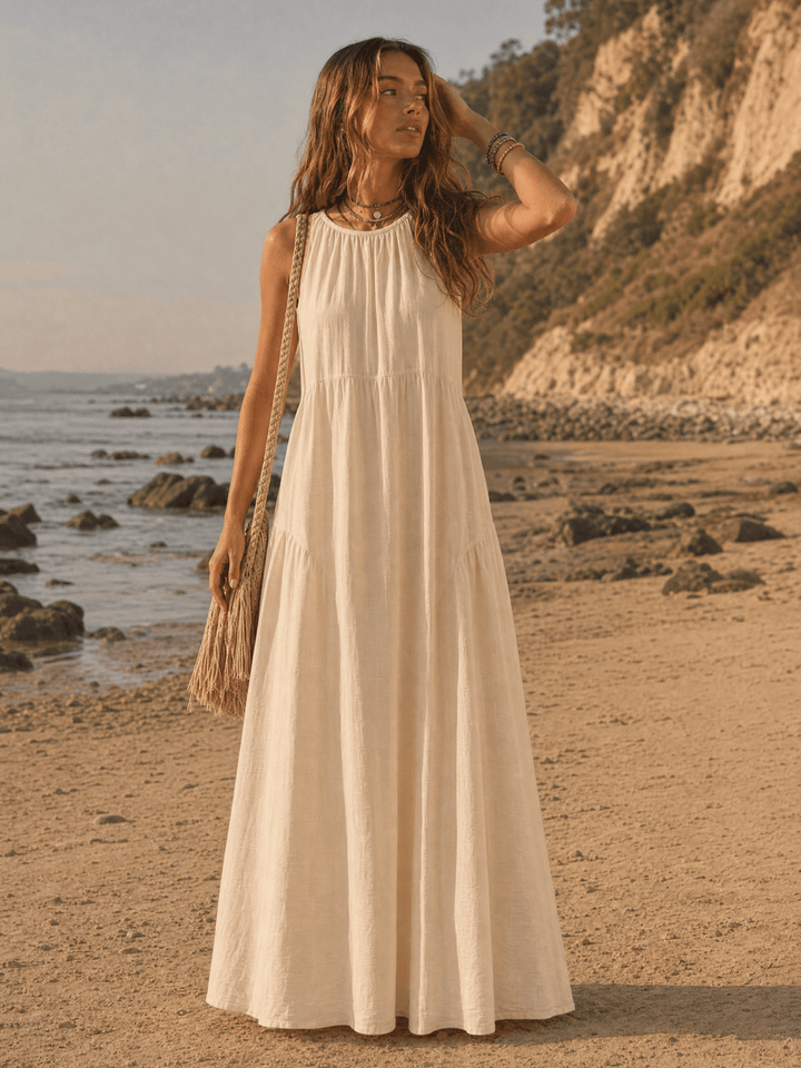 WOMEN'S SLEEVELESS FRONT LOOSE FIT TUNIC MAXI DRESS