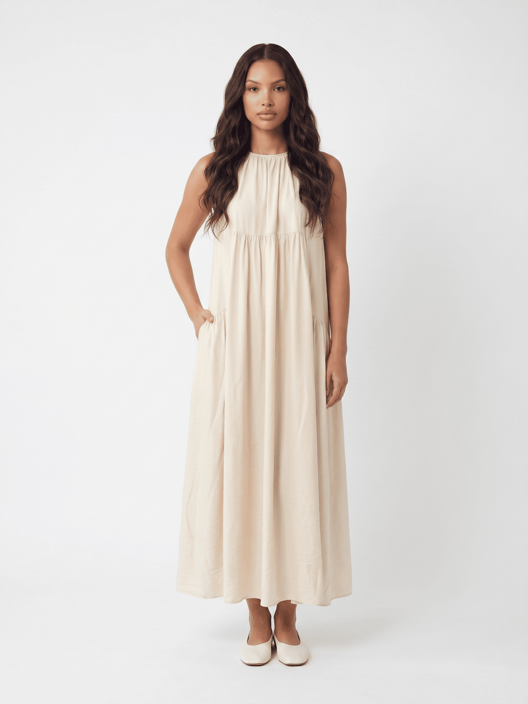 WOMEN'S SLEEVELESS FRONT LOOSE FIT TUNIC MAXI DRESS