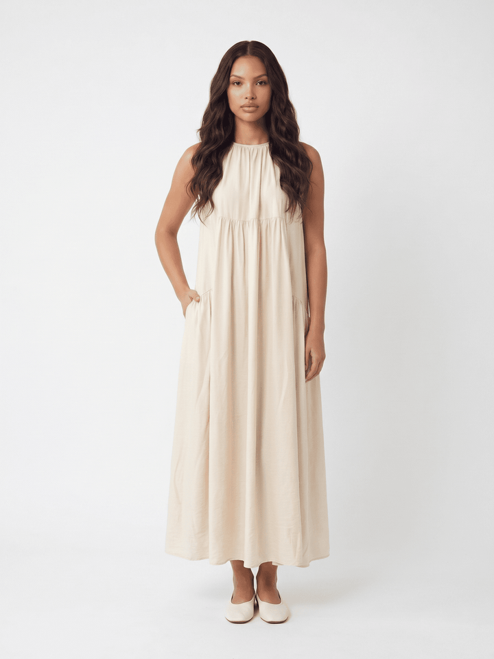 WOMEN'S SLEEVELESS FRONT LOOSE FIT TUNIC MAXI DRESS
