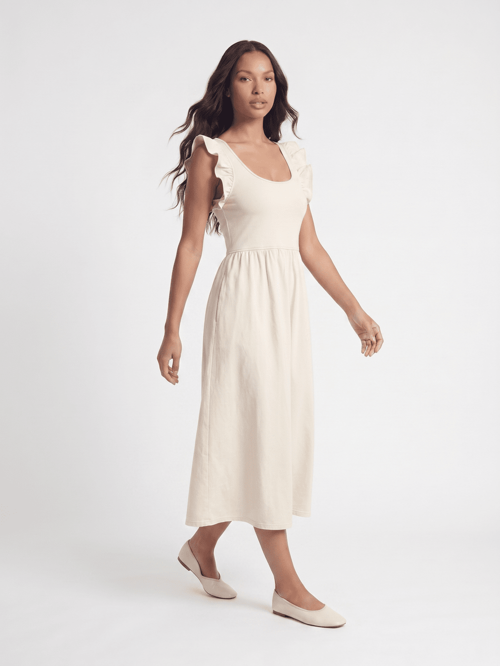 WOMEN'S SLEEVELESS RUFFLE POCKETS OPEN BACK BOW DENIM MAXI DRESS