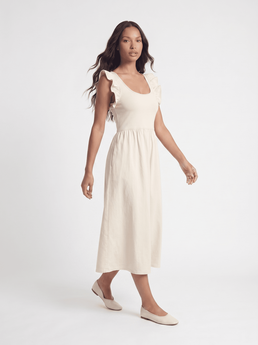 WOMEN'S SLEEVELESS RUFFLE POCKETS OPEN BACK BOW DENIM MAXI DRESS