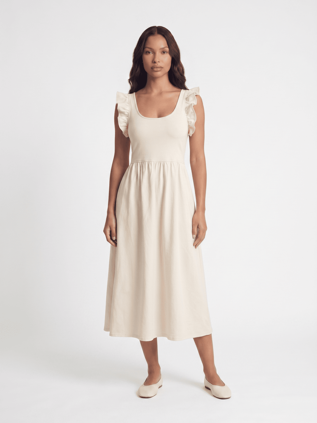 WOMEN'S SLEEVELESS RUFFLE POCKETS OPEN BACK BOW DENIM MAXI DRESS