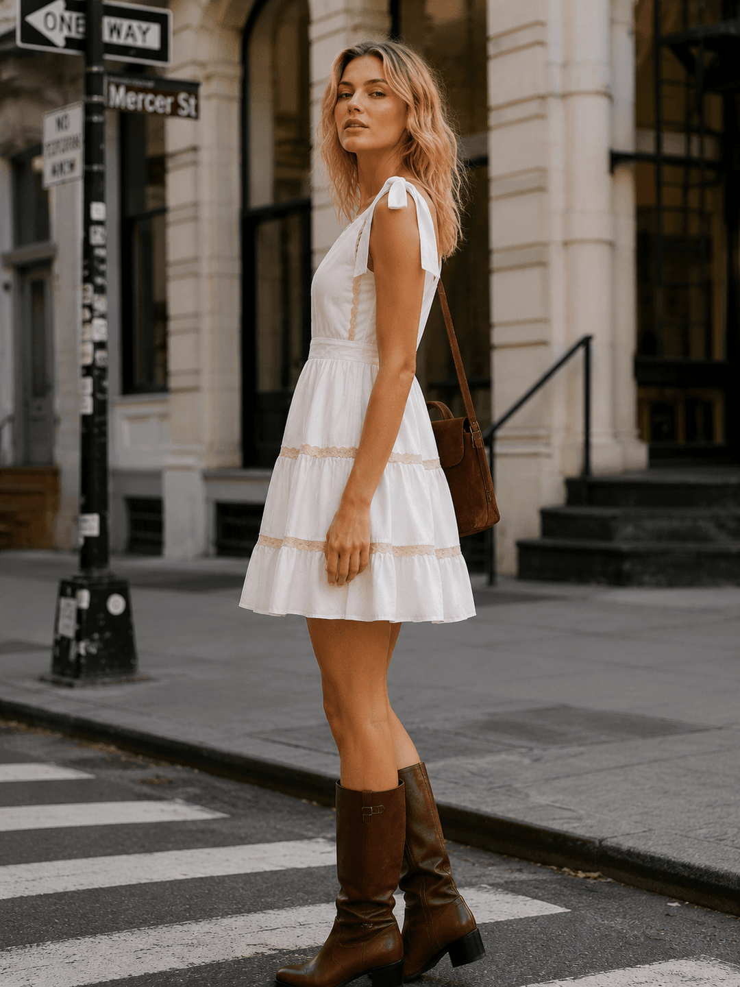 WOMEN'S SLEEVELESS V-NECK OPEN BACK TIERED MINI DRESS