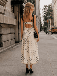 WOMEN'S SLEEVELESS SQUARE NECK POCKETS OPEN BACK POLKA DOTS MAXI DRESS