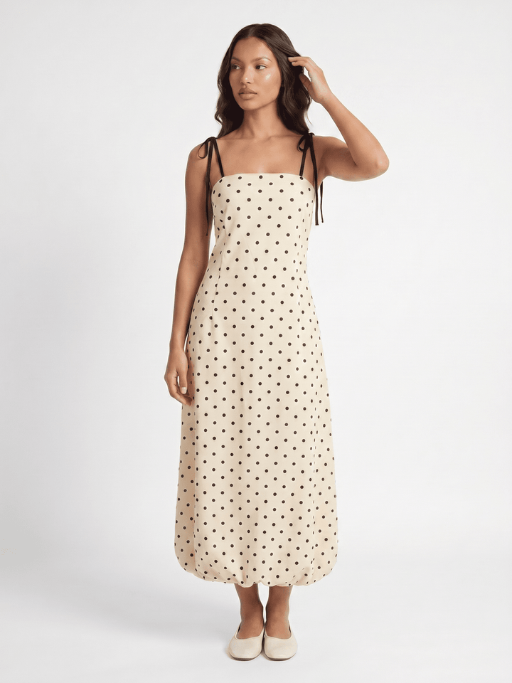 WOMEN'S SLEEVELESS SQUARE NECK POCKETS OPEN BACK POLKA DOTS MAXI DRESS
