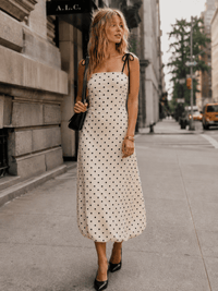 WOMEN'S SLEEVELESS SQUARE NECK POCKETS OPEN BACK POLKA DOTS MAXI DRESS