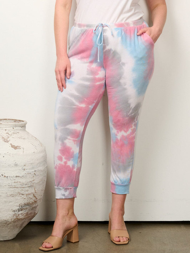 PLUS SIZE ELASTIC WAISTBAND POCKETS TIE DYE PANTS