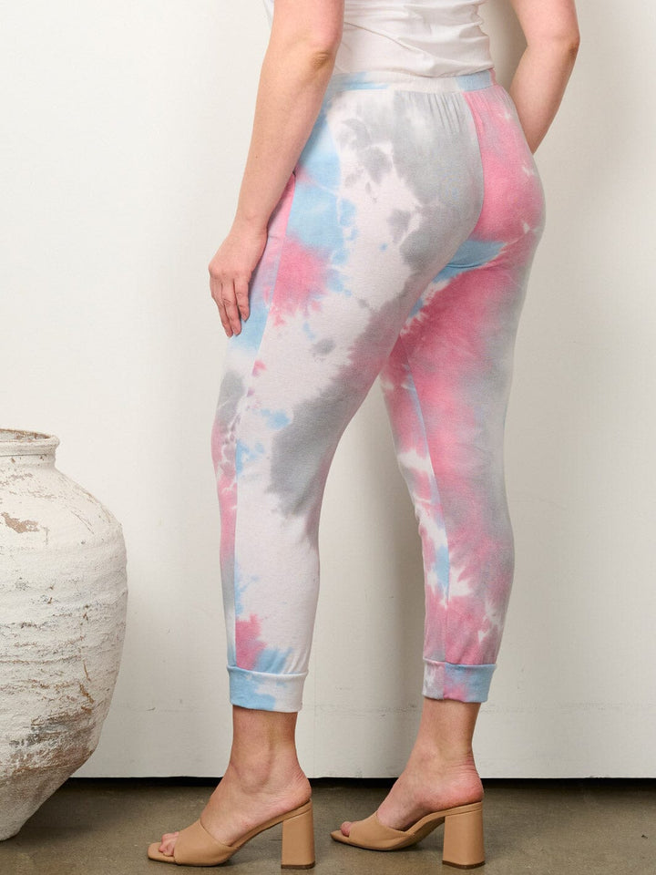 PLUS SIZE ELASTIC WAISTBAND POCKETS TIE DYE PANTS