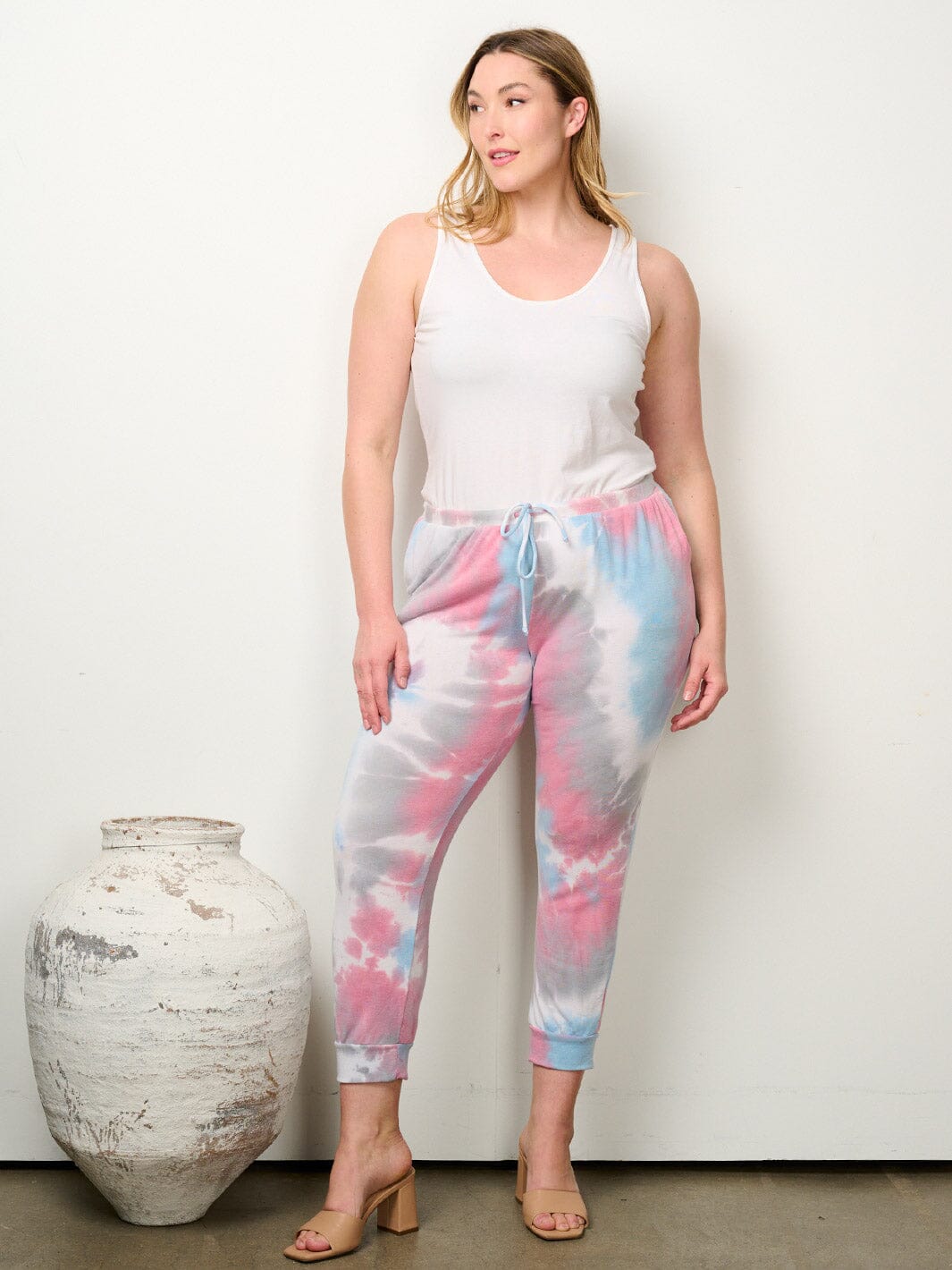 PLUS SIZE ELASTIC WAISTBAND POCKETS TIE DYE PANTS
