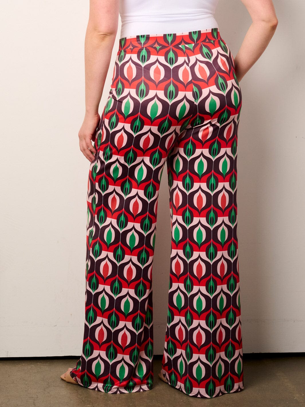 PLUS SIZE ELASTIC WAIST MULTI PRINT WIDE LEG PANTS