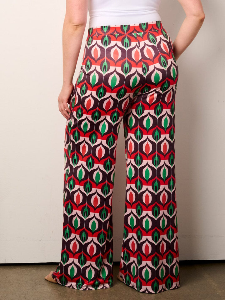 PLUS SIZE ELASTIC WAIST MULTI PRINT WIDE LEG PANTS
