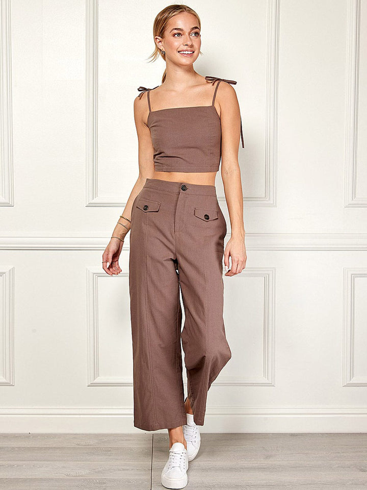 WOMEN'S SLEEVELESS CROP TOP & WIDE LEG PANTS 2PC.SET