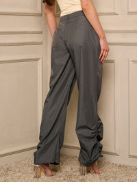 WOMEN'S BUTTON CLOSURE POCKETS SIDE RUCHED PANTS
