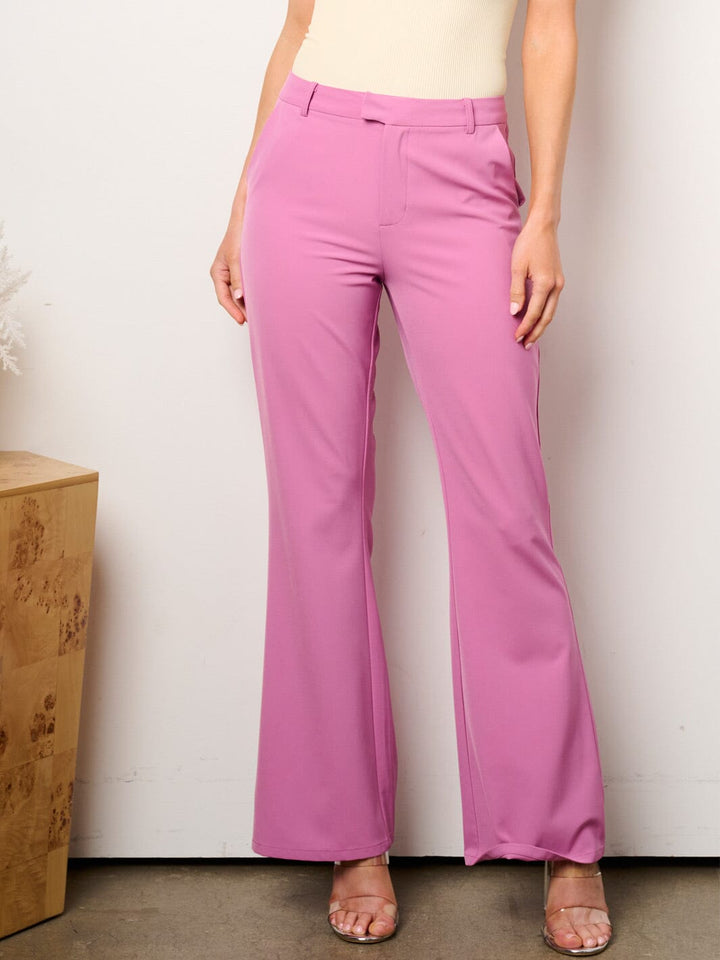 WOMEN'S BUTTON CLOSURE POCKETS WIDE LEG PANTS