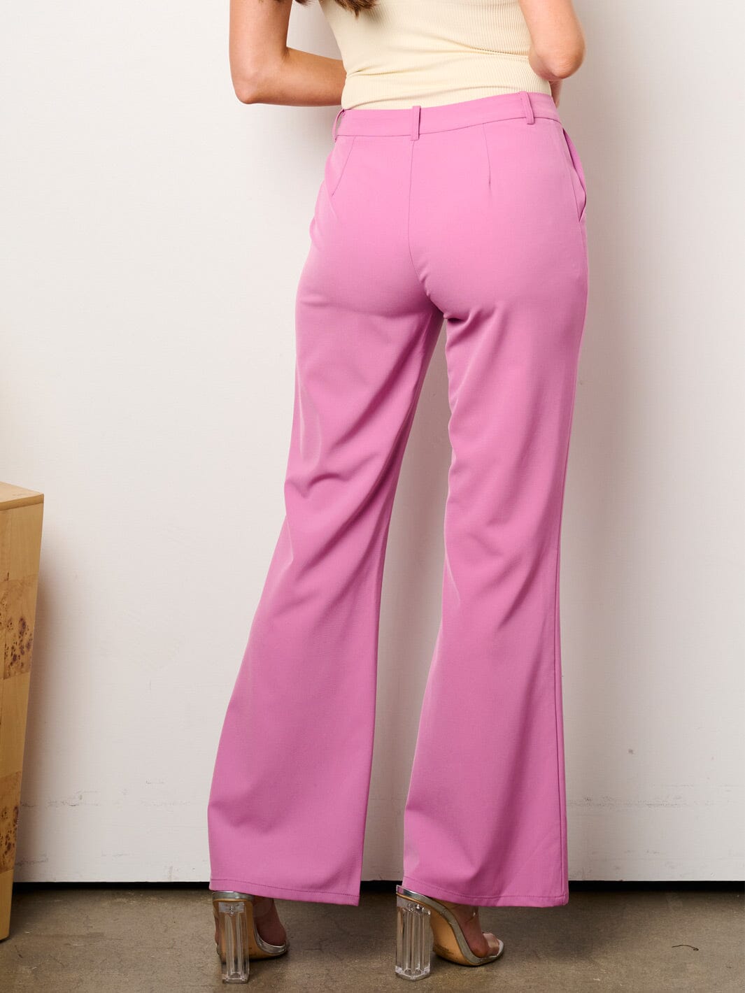 WOMEN'S BUTTON CLOSURE POCKETS WIDE LEG PANTS