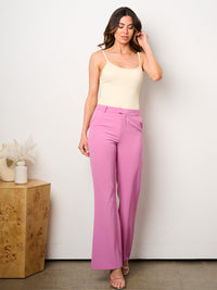 WOMEN'S BUTTON CLOSURE POCKETS WIDE LEG PANTS