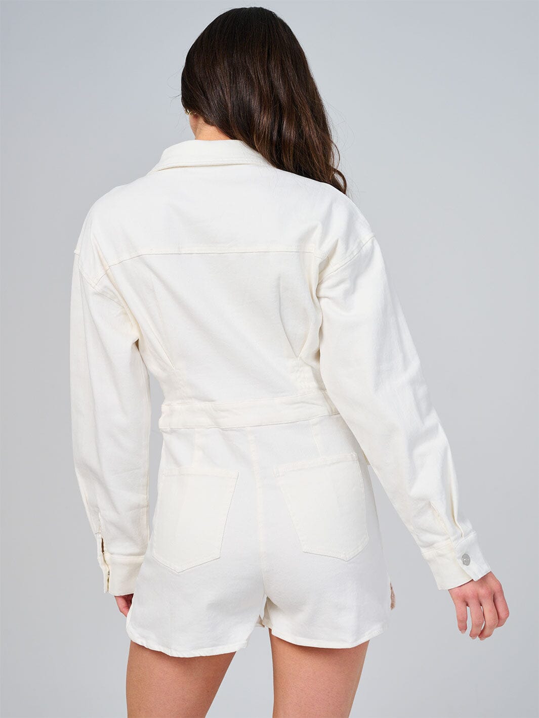 WOMEN'S LONG SLEEVE POCKETS BUTTON CLOSURE DENIM ROMPER