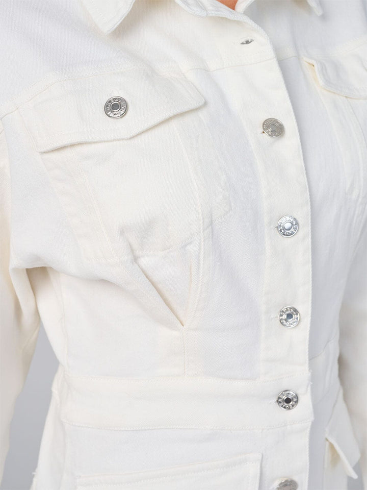 WOMEN'S LONG SLEEVE POCKETS BUTTON CLOSURE DENIM ROMPER