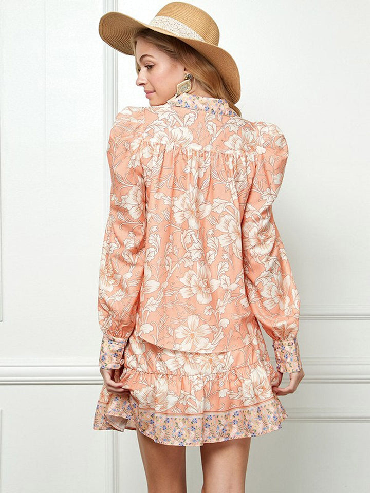 WOMEN'S LONG SLEEVE BUTTON UP TOP & MINI SKIRT FLORAL 2PC.SET