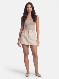 WOMEN'S BUTTON CLOSURE FRONT POCKETS STRETCH DENIM MINI SKORT