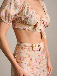 WOMEN'S SHORT SLEEVE CROP TOP & MINI SKIRT FLORAL 2PC.SET