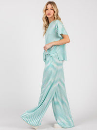 WOMEN'S SHORT SLEEVE TOP & ELASTIC WAIST PANTS STRIPES 2PC. SET