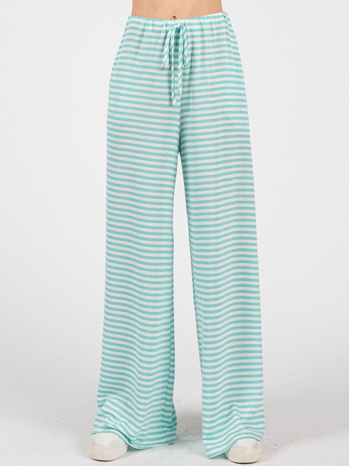 WOMEN'S SHORT SLEEVE TOP & ELASTIC WAIST PANTS STRIPES 2PC. SET